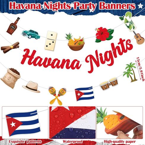 لافتات حفلات Frienda Havana Nights DIY لتزيين الحفلات الكوبية، لوازم سيجار سيارة عتيقة، كوبا بانديرا رم، شجرة النخيل، قبعة القش، ديكور كشك الصور، دعائم لحفلة عيد ميلاد كوبانا in Kuwait