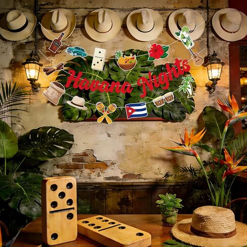لافتات حفلات Frienda Havana Nights DIY لتزيين الحفلات الكوبية، لوازم سيجار سيارة عتيقة، كوبا بانديرا رم، شجرة النخيل، قبعة القش، ديكور كشك الصور، دعائم لحفلة عيد ميلاد كوبانا in Kuwait