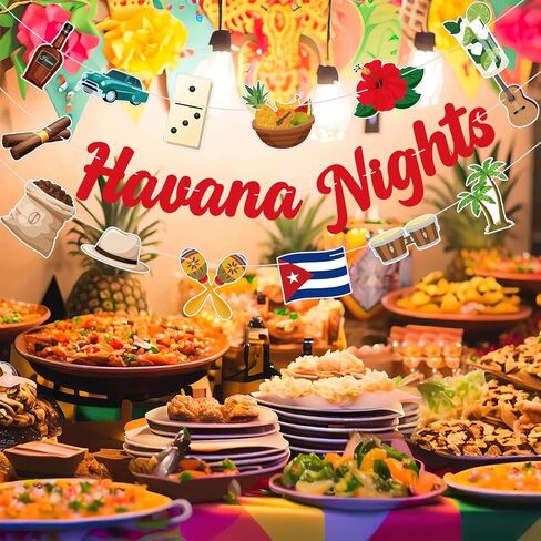 لافتات حفلات Frienda Havana Nights DIY لتزيين الحفلات الكوبية، لوازم سيجار سيارة عتيقة، كوبا بانديرا رم، شجرة النخيل، قبعة القش، ديكور كشك الصور، دعائم لحفلة عيد ميلاد كوبانا in Kuwait