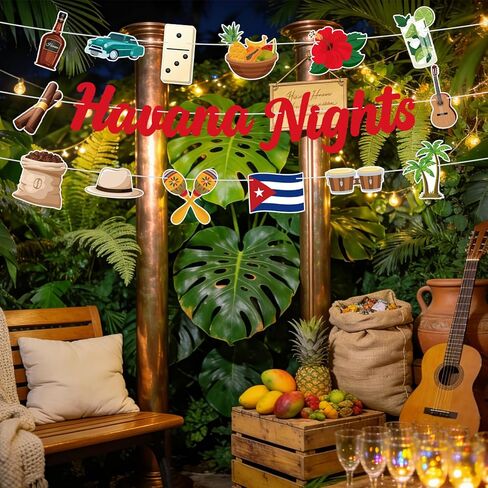 لافتات حفلات Frienda Havana Nights DIY لتزيين الحفلات الكوبية، لوازم سيجار سيارة عتيقة، كوبا بانديرا رم، شجرة النخيل، قبعة القش، ديكور كشك الصور، دعائم لحفلة عيد ميلاد كوبانا in Kuwait