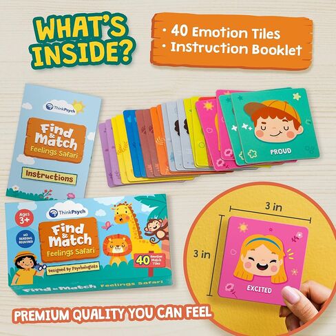 Find & Match - Feelings Safari | Animals & Emotions Matching Memory Game for Kids | Ages 3+ | Social Emotional Learning Toys and Activities | Play Therapy Games in Kuwait