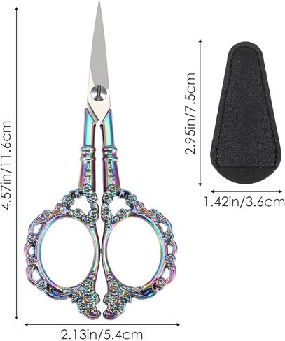 Embroidery Scissors, 4.6 inch Stainless Steel Small Sewing Crafting Travel Scissors With Cover & Vintage Handle for DIY Craft Tailor Threading Shears Cutting Thread Snips Crocheting (Rainbow) in Saudi Arabia