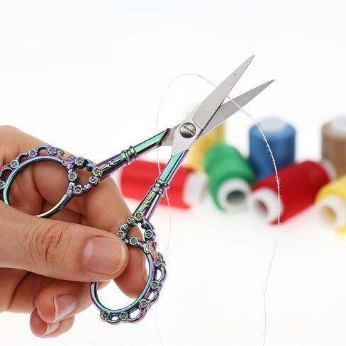 Embroidery Scissors, 4.6 inch Stainless Steel Small Sewing Crafting Travel Scissors With Cover & Vintage Handle for DIY Craft Tailor Threading Shears Cutting Thread Snips Crocheting (Rainbow) in Saudi Arabia