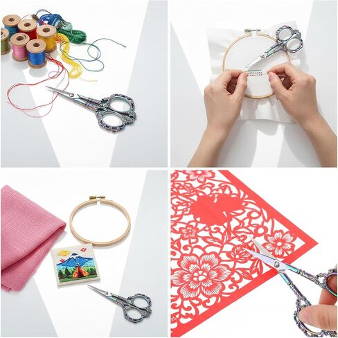 Embroidery Scissors, 4.6 inch Stainless Steel Small Sewing Crafting Travel Scissors With Cover & Vintage Handle for DIY Craft Tailor Threading Shears Cutting Thread Snips Crocheting (Rainbow) in Saudi Arabia
