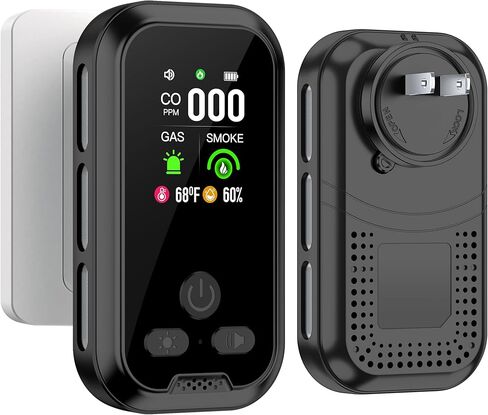 4in1 قابس في مزيج كاشف أول أكسيد الدخان والكربون المدمج في 2000 مللي أمبير شاشة HD Battery Battery [Smoke CO Temp Ressition] إنذار للفندق المنزلي في المنزل (أبيض) in Kuwait