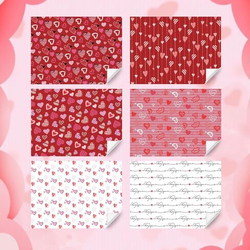 ورق قلب Geluode Love Heart، ورق تغليف عيد الحب، ورق تغليف هدايا على شكل قلب أبيض وأحمر، 6 تصميمات مطوية مسطحة مقاس 20 × 28 بوصة لكل ورقة لحفلات الزفاف، وحفلات الزفاف، والخطوبة، وعيد الحب in Saudi Arabia