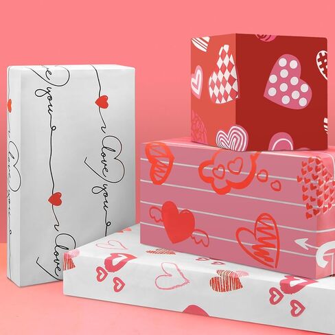 ورق قلب Geluode Love Heart، ورق تغليف عيد الحب، ورق تغليف هدايا على شكل قلب أبيض وأحمر، 6 تصميمات مطوية مسطحة مقاس 20 × 28 بوصة لكل ورقة لحفلات الزفاف، وحفلات الزفاف، والخطوبة، وعيد الحب in Saudi Arabia