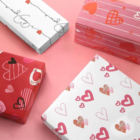 ورق قلب Geluode Love Heart، ورق تغليف عيد الحب، ورق تغليف هدايا على شكل قلب أبيض وأحمر، 6 تصميمات مطوية مسطحة مقاس 20 × 28 بوصة لكل ورقة لحفلات الزفاف، وحفلات الزفاف، والخطوبة، وعيد الحب in Saudi Arabia
