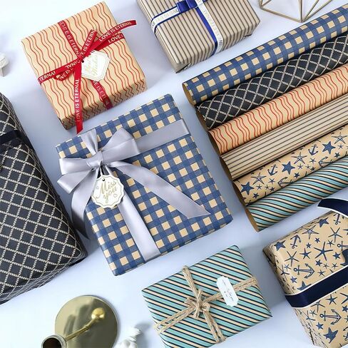 6 أوراق ورق تغليف عيد ميلاد كرافت، أوراق تغليف هدايا مطوية مقاس 20 × 27 بوصة، تصميمات عيد ميلاد سعيد ملونة، تخزين مسطح، مثالية لتغليف هدايا الحفلات in Saudi Arabia