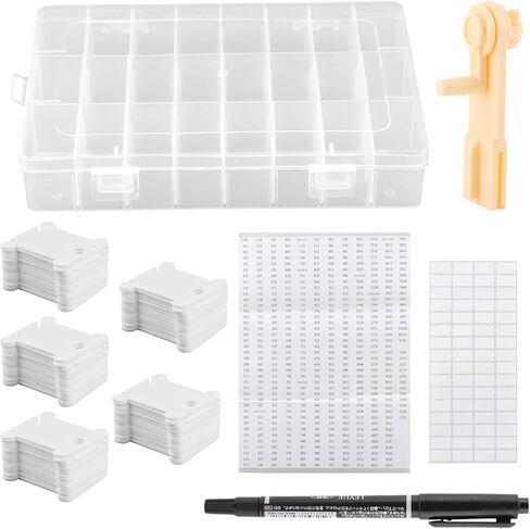 Embroidery Floss Organizer, Cross Stitch Thread Storage Set with 100 Pcs Floss Bobbins, Winder, Marker and Stickers, Removable 24 Compartments Case for Craft DIY Sewing Storage in Kuwait