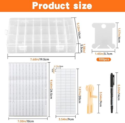 Embroidery Floss Organizer, Cross Stitch Thread Storage Set with 100 Pcs Floss Bobbins, Winder, Marker and Stickers, Removable 24 Compartments Case for Craft DIY Sewing Storage in Kuwait