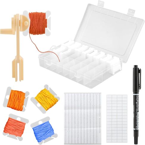 Embroidery Floss Organizer, Cross Stitch Thread Storage Set with 100 Pcs Floss Bobbins, Winder, Marker and Stickers, Removable 24 Compartments Case for Craft DIY Sewing Storage in Kuwait