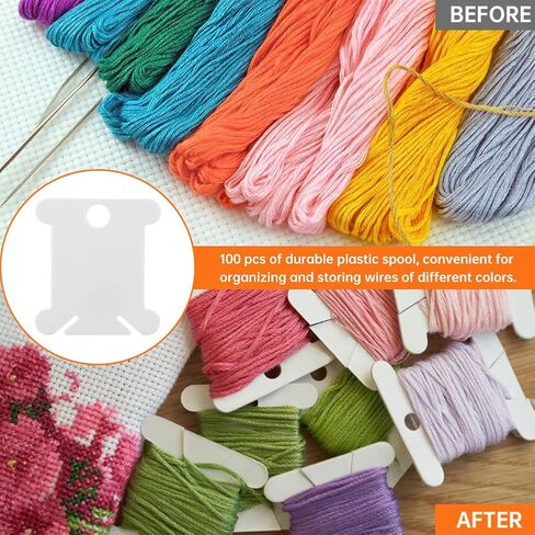 Embroidery Floss Organizer, Cross Stitch Thread Storage Set with 100 Pcs Floss Bobbins, Winder, Marker and Stickers, Removable 24 Compartments Case for Craft DIY Sewing Storage in Kuwait