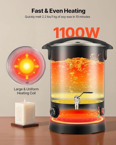 VEVOR 20Lbs Wax Melter for Candle Making, Fast and Even Heating, with Easy Pour Spout and Temperature Control, Hourglass Base for Non-Stick Smooth Flow, Wax Melting Pot for Making Candles Soaps in Saudi Arabia