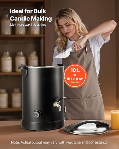 VEVOR 20Lbs Wax Melter for Candle Making, Fast and Even Heating, with Easy Pour Spout and Temperature Control, Hourglass Base for Non-Stick Smooth Flow, Wax Melting Pot for Making Candles Soaps in Saudi Arabia