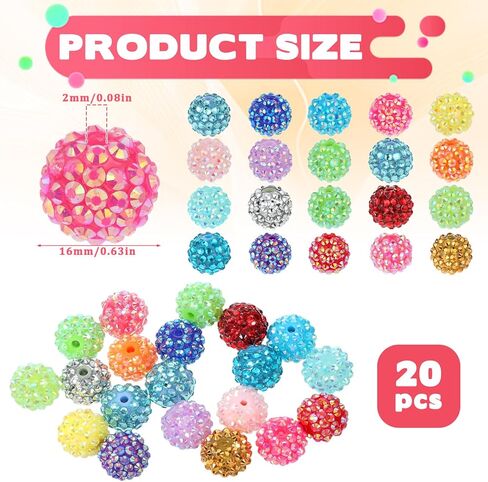 Rhinestone Beads for Beadable Pens 20 Pcs Mixed Color Glitter Crystal Candy Spacer Beads for Pens 16mm Bubblegum Bead for DIY Bead Pen Making in Saudi Arabia