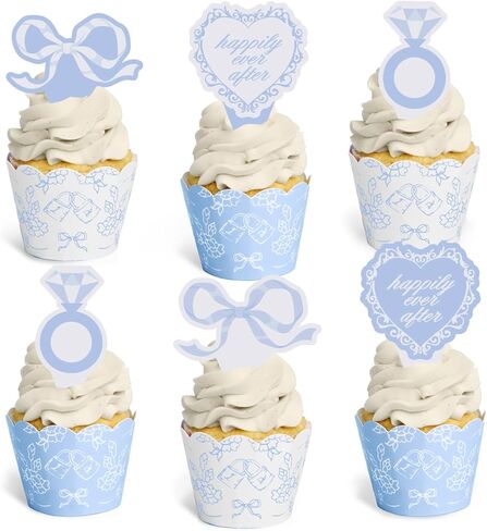 xo, Fetti Bridal Shower Cupcake Toppers - 24 pcs | Something Blue, Bachelorette Party Bows, Rings, Wedding Cake, Engagement Party in Saudi Arabia
