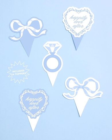 xo, Fetti Bridal Shower Cupcake Toppers - 24 pcs | Something Blue, Bachelorette Party Bows, Rings, Wedding Cake, Engagement Party in Saudi Arabia