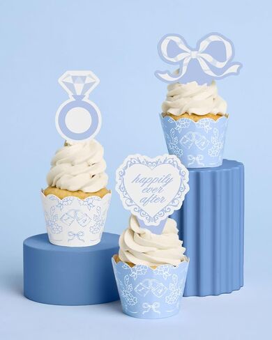 xo, Fetti Bridal Shower Cupcake Toppers - 24 pcs | Something Blue, Bachelorette Party Bows, Rings, Wedding Cake, Engagement Party in Saudi Arabia