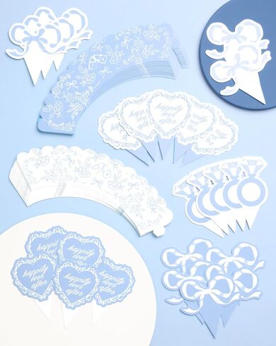 xo, Fetti Bridal Shower Cupcake Toppers - 24 pcs | Something Blue, Bachelorette Party Bows, Rings, Wedding Cake, Engagement Party in Saudi Arabia