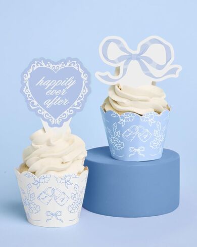 xo, Fetti Bridal Shower Cupcake Toppers - 24 pcs | Something Blue, Bachelorette Party Bows, Rings, Wedding Cake, Engagement Party in Saudi Arabia