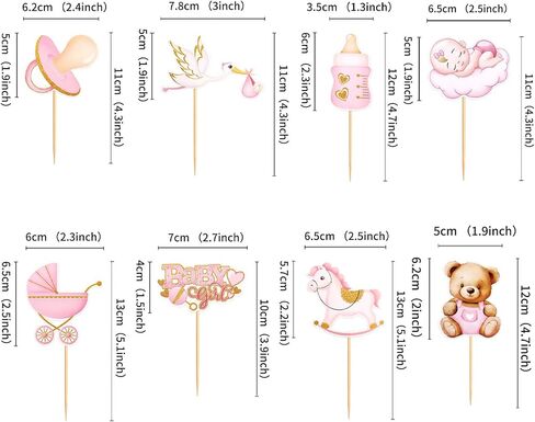 32Pcs Printed Baby Girls Cupcake Toppers It's a Girl Pink Bear Nipple Feeder Trojans Stroller Cupcake Picks for Baby Shower Pink Girls Birthday It's A Girl Gender Reveal Party Decoration in Saudi Arabia