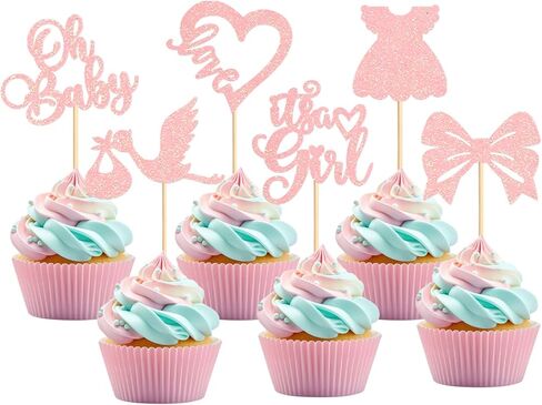 32Pcs Printed Baby Girls Cupcake Toppers It's a Girl Pink Bear Nipple Feeder Trojans Stroller Cupcake Picks for Baby Shower Pink Girls Birthday It's A Girl Gender Reveal Party Decoration in Saudi Arabia