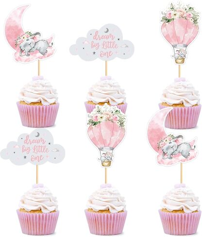 32Pcs Printed Baby Girls Cupcake Toppers It's a Girl Pink Bear Nipple Feeder Trojans Stroller Cupcake Picks for Baby Shower Pink Girls Birthday It's A Girl Gender Reveal Party Decoration in Saudi Arabia