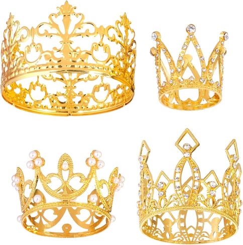 4 Pcs Crown Cake Topper Mini Gold Crown for Cake Flower Arrangements Bouquet Crystal Pearl Rhinestone Vintage Small Princess Crown for Birthday Wedding Baby Shower Decor in Saudi Arabia