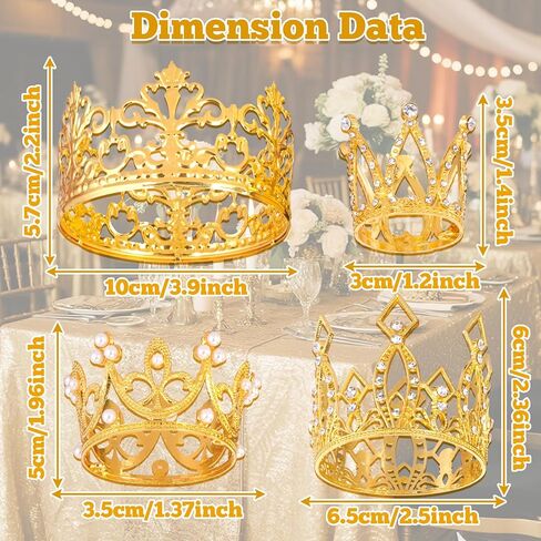4 Pcs Crown Cake Topper Mini Gold Crown for Cake Flower Arrangements Bouquet Crystal Pearl Rhinestone Vintage Small Princess Crown for Birthday Wedding Baby Shower Decor in Saudi Arabia