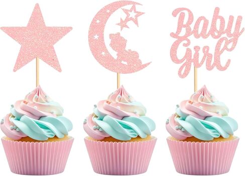 32Pcs Printed Baby Girls Cupcake Toppers It's a Girl Pink Bear Nipple Feeder Trojans Stroller Cupcake Picks for Baby Shower Pink Girls Birthday It's A Girl Gender Reveal Party Decoration in Saudi Arabia