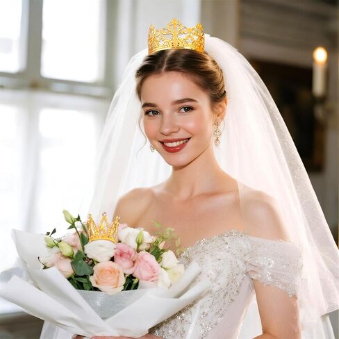 4 Pcs Crown Cake Topper Mini Gold Crown for Cake Flower Arrangements Bouquet Crystal Pearl Rhinestone Vintage Small Princess Crown for Birthday Wedding Baby Shower Decor in Saudi Arabia