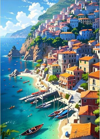 GDYEEH DIY قرية الصيد 5D الماس مجموعات الفن، جولة الحفر الكامل تألق المناظر البحرية الماس اللوحة الصورة، المناظر الطبيعية اللوحة بالأرقام مجموعات الفن للبالغين المبتدئين ديكور جدار المنزل 12x16 بوصة in Kuwait