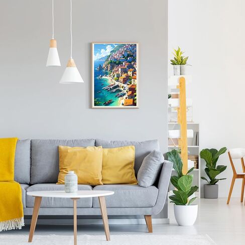 GDYEEH DIY قرية الصيد 5D الماس مجموعات الفن، جولة الحفر الكامل تألق المناظر البحرية الماس اللوحة الصورة، المناظر الطبيعية اللوحة بالأرقام مجموعات الفن للبالغين المبتدئين ديكور جدار المنزل 12x16 بوصة in Kuwait