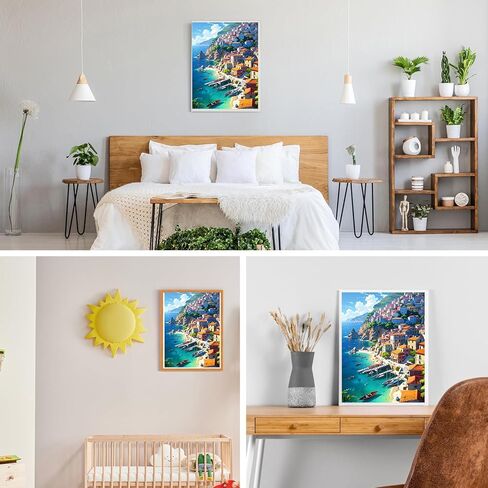 GDYEEH DIY قرية الصيد 5D الماس مجموعات الفن، جولة الحفر الكامل تألق المناظر البحرية الماس اللوحة الصورة، المناظر الطبيعية اللوحة بالأرقام مجموعات الفن للبالغين المبتدئين ديكور جدار المنزل 12x16 بوصة in Kuwait