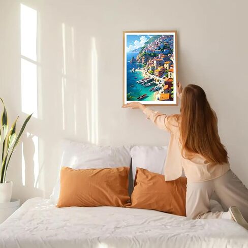 GDYEEH DIY قرية الصيد 5D الماس مجموعات الفن، جولة الحفر الكامل تألق المناظر البحرية الماس اللوحة الصورة، المناظر الطبيعية اللوحة بالأرقام مجموعات الفن للبالغين المبتدئين ديكور جدار المنزل 12x16 بوصة in Kuwait