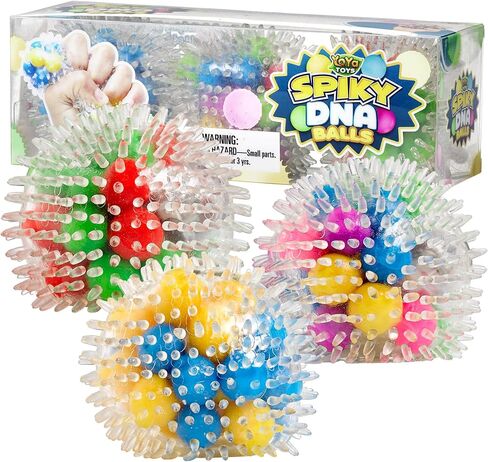 YoYa Toys Spiky Led DNA Balls - Fidget Toy Stress Ball - Colorful Soft Squishy - Mental Stimulation, Clarity & Focus Tool - Fun for Any Age - 3 Pack in Kuwait