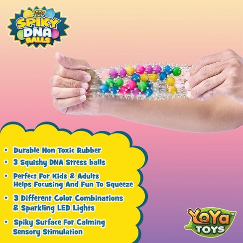 YoYa Toys Spiky Led DNA Balls - Fidget Toy Stress Ball - Colorful Soft Squishy - Mental Stimulation, Clarity & Focus Tool - Fun for Any Age - 3 Pack in Kuwait