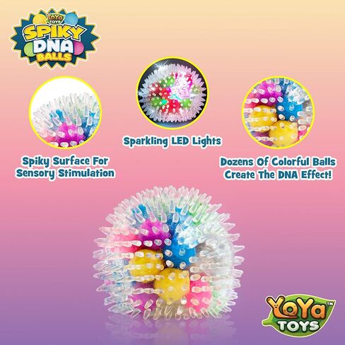 YoYa Toys Spiky Led DNA Balls - Fidget Toy Stress Ball - Colorful Soft Squishy - Mental Stimulation, Clarity & Focus Tool - Fun for Any Age - 3 Pack in Kuwait