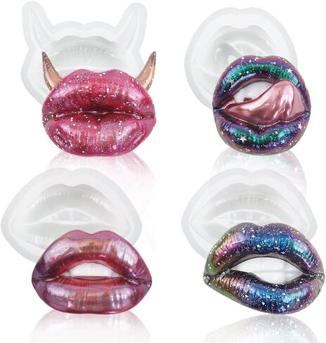 BIGEBO 4 pcs Lips Resin Mold, 3D Mouth Silicone Casting Molds for Resin DIY Home Decoration Halloween Ornament in Saudi Arabia
