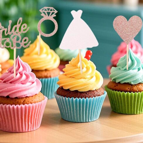 12 قطعة من أغطية الكب كيك من Bride to Be - فستان زفاف لامع، خاتم ألماس، قطع قلب الحب لحفلات الزفاف أو حفلات الزفاف أو حفلات الخطوبة in Saudi Arabia