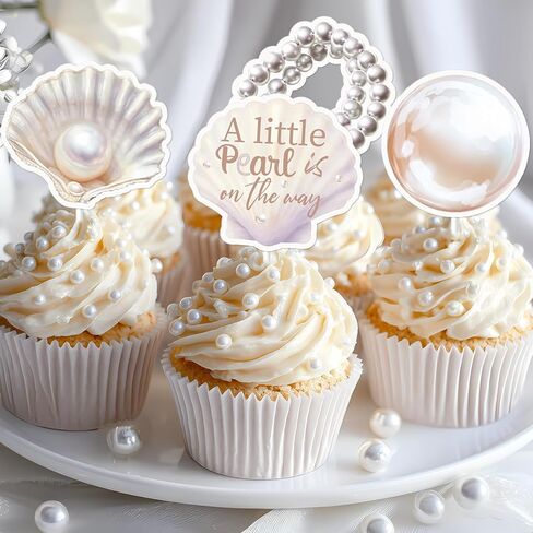 Pearl Baby Shower Decoration a Little Pearl Is on the Way Cupcake Topper 36Pcs Sea Shell Under the Sea Cake Toppers Double-Sided Printing for Women Ocean Theme Baby Shower Gender Reveal Party Supplies in Saudi Arabia