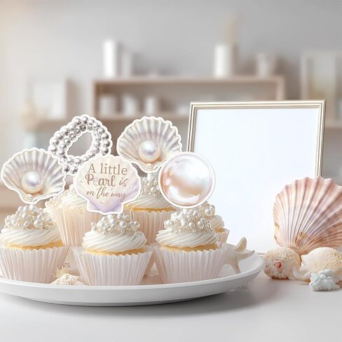 Pearl Baby Shower Decoration a Little Pearl Is on the Way Cupcake Topper 36Pcs Sea Shell Under the Sea Cake Toppers Double-Sided Printing for Women Ocean Theme Baby Shower Gender Reveal Party Supplies in Saudi Arabia