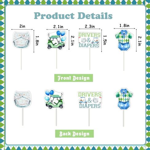 Cheereveal 24pcs Golf Baby Shower Party Cupcake Toppers, Drivers & Diapers Cake Decorations for Boys Green and Blue, Golf Sports Themed Gender Reveal Birthday Party Supplies in Saudi Arabia