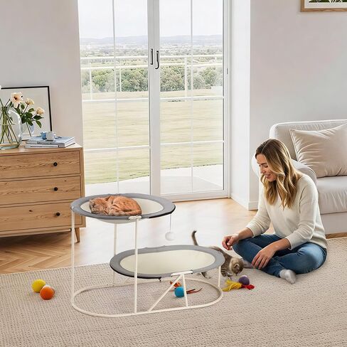 سرير أرجوحة مرتفع للقطط من Erinnyees، أكسفورد قابل للتنفس للأسر المتعددة القطط، مع شبكة قابلة للإزالة والغسل، وقاعدة مثلثة قوية وإطار فولاذي، وأثاث شبكي للحيوانات الأليفة للاستخدام الداخلي والخارجي in Kuwait