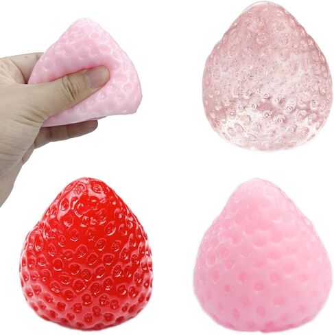 3Pcs Big Tabas Strawberry Squeeze Toys, Sticky Stress Relief Cute Fruit Toy for Kids Adults Christmas Halloween Decoration Gift in Saudi Arabia