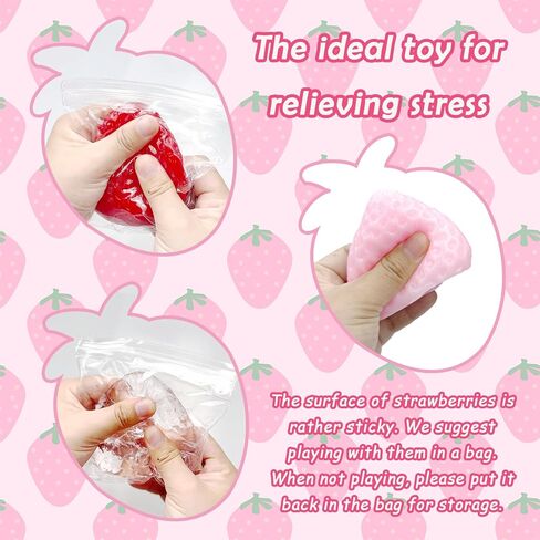 3Pcs Big Tabas Strawberry Squeeze Toys, Sticky Stress Relief Cute Fruit Toy for Kids Adults Christmas Halloween Decoration Gift in Saudi Arabia