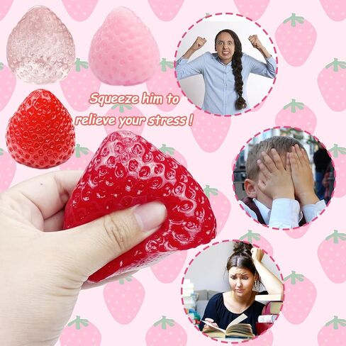 3Pcs Big Tabas Strawberry Squeeze Toys, Sticky Stress Relief Cute Fruit Toy for Kids Adults Christmas Halloween Decoration Gift in Saudi Arabia