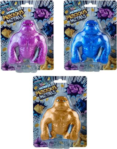 ORB Mega Precious Metals Funkee Monkee 3 Pack - Metallic Colored Stretchy, Squishy, Funny Monkeys - Perfect to Squeeze for Stress Relief - Fun Collectible Sensory and Fidget Toys for Kids and Adults in Kuwait