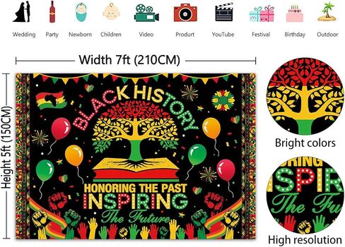 Black History Month Backdrop African American Black History Month Photoshoot Background Honoring The Past Inspiring The Future Inspirational Outdoor Party Decor Banner Supplies (82x59inch(7x5FT)) in Kuwait